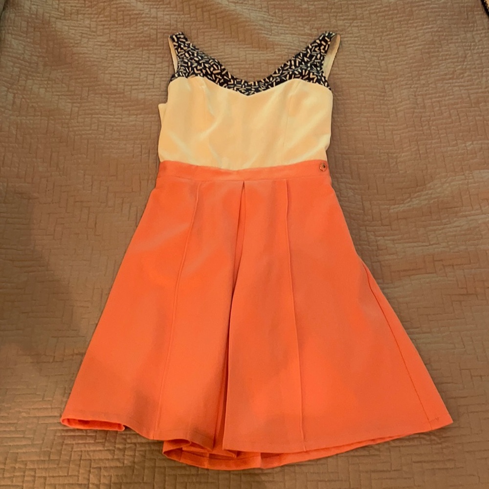 ModCloth dress, coral, white and navy, size s